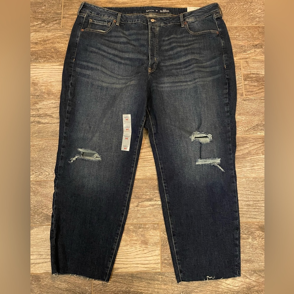 NWT plus size 24 old navy OG straight distressed ankle jean secret smooth Pocket